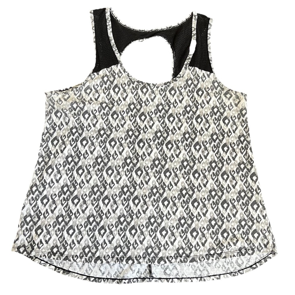 Half Moon Womens Grey Geometric Diamond Print Mesh Back Keyhole Tank Top Size‎ L